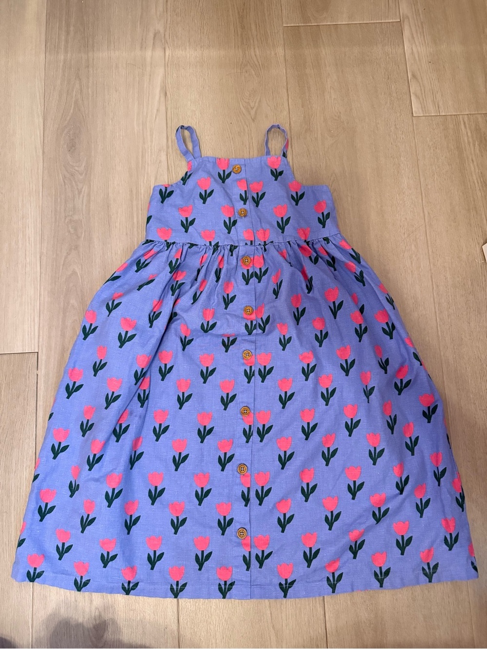 Hannah Andersson Sleeveless Linen Midi Dress W Pockets, BluePink Tulips Size 10